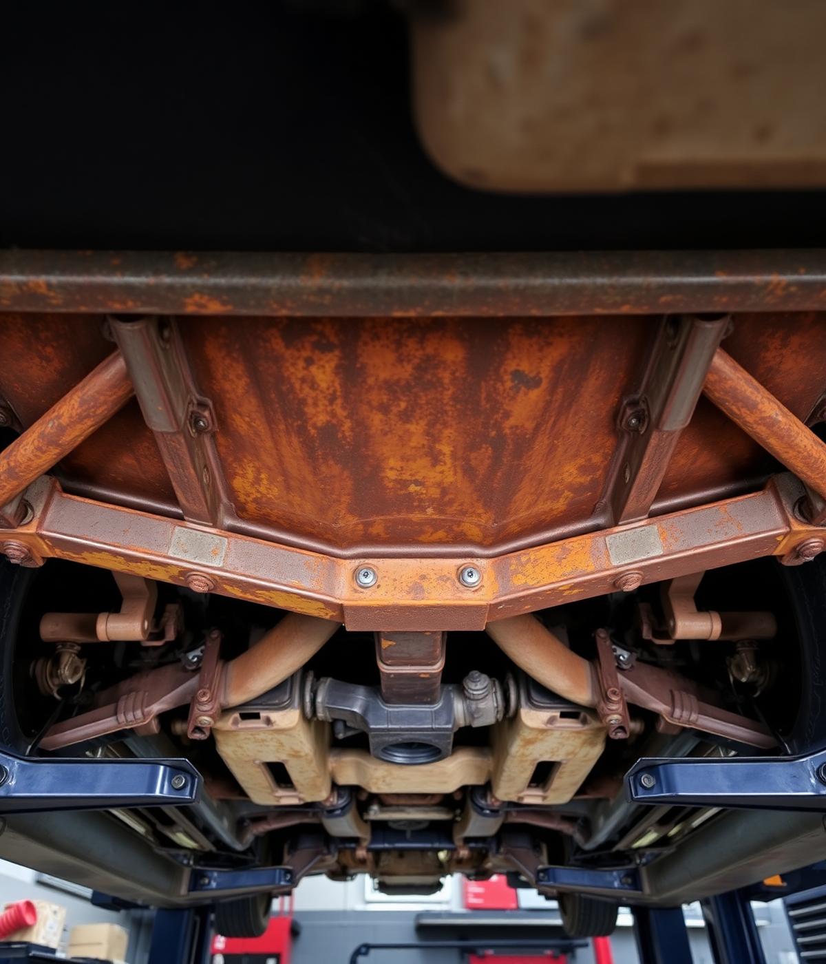 Rusten bundplade og chassis